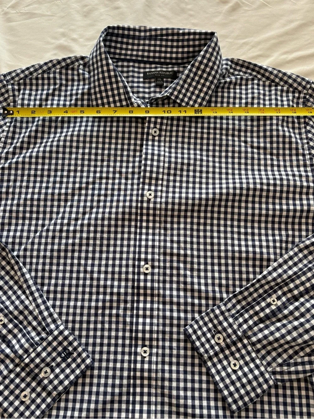 Banana Republic Navy and White Check Button-Up Dress Shirt